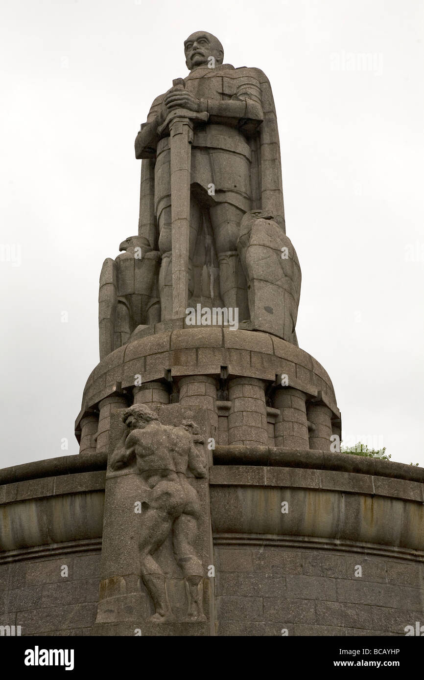 The Bismarck Monument in Hamburg, Germany. The stone memorial stands 34 m high and is the largest statue in the city. Stock Photo