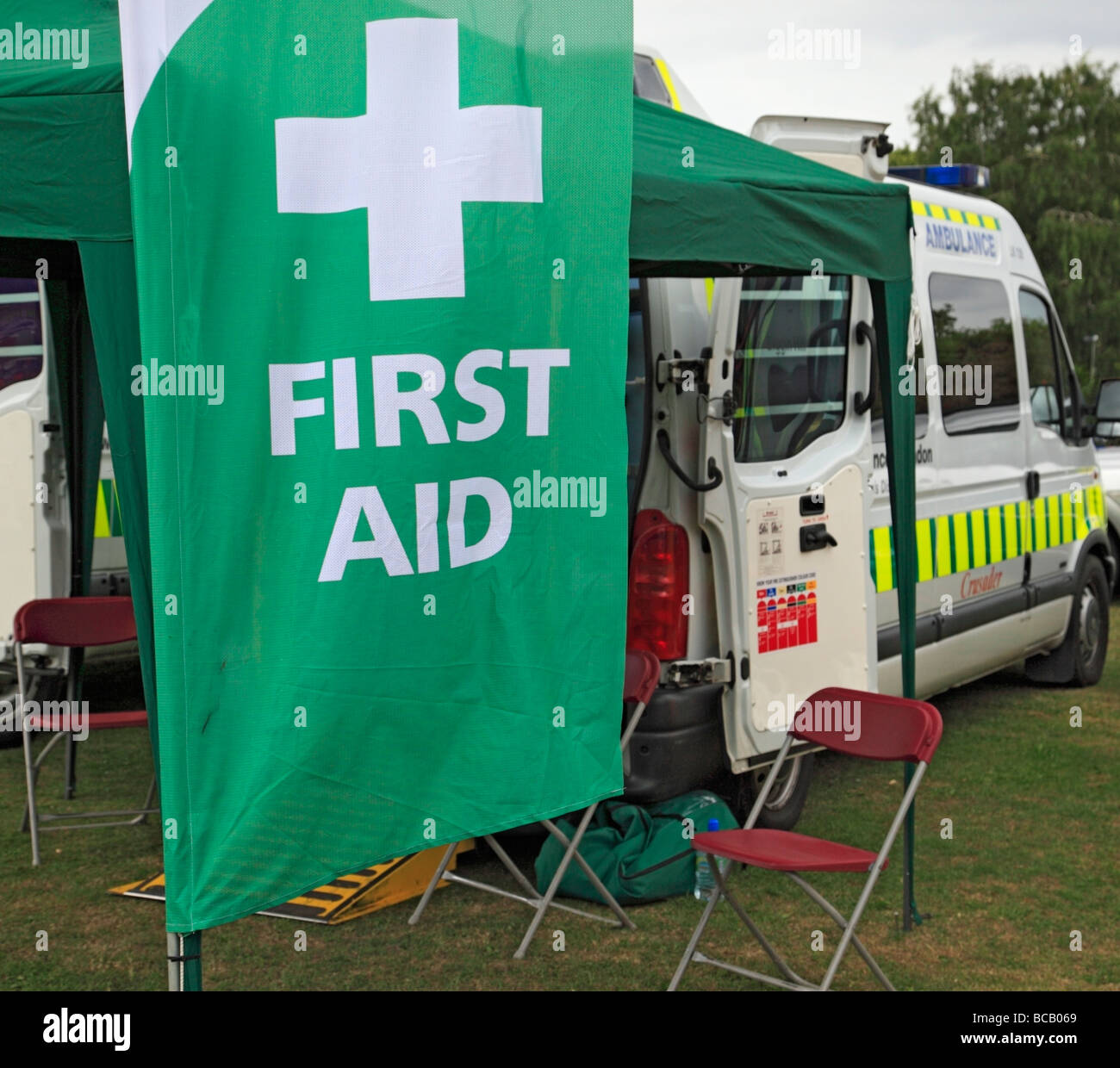 St Johns Ambulance First Aid post. Stock Photo