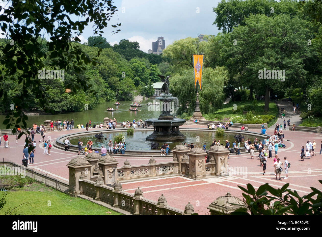 Bethesda Fountain with people view from the terrace in Central