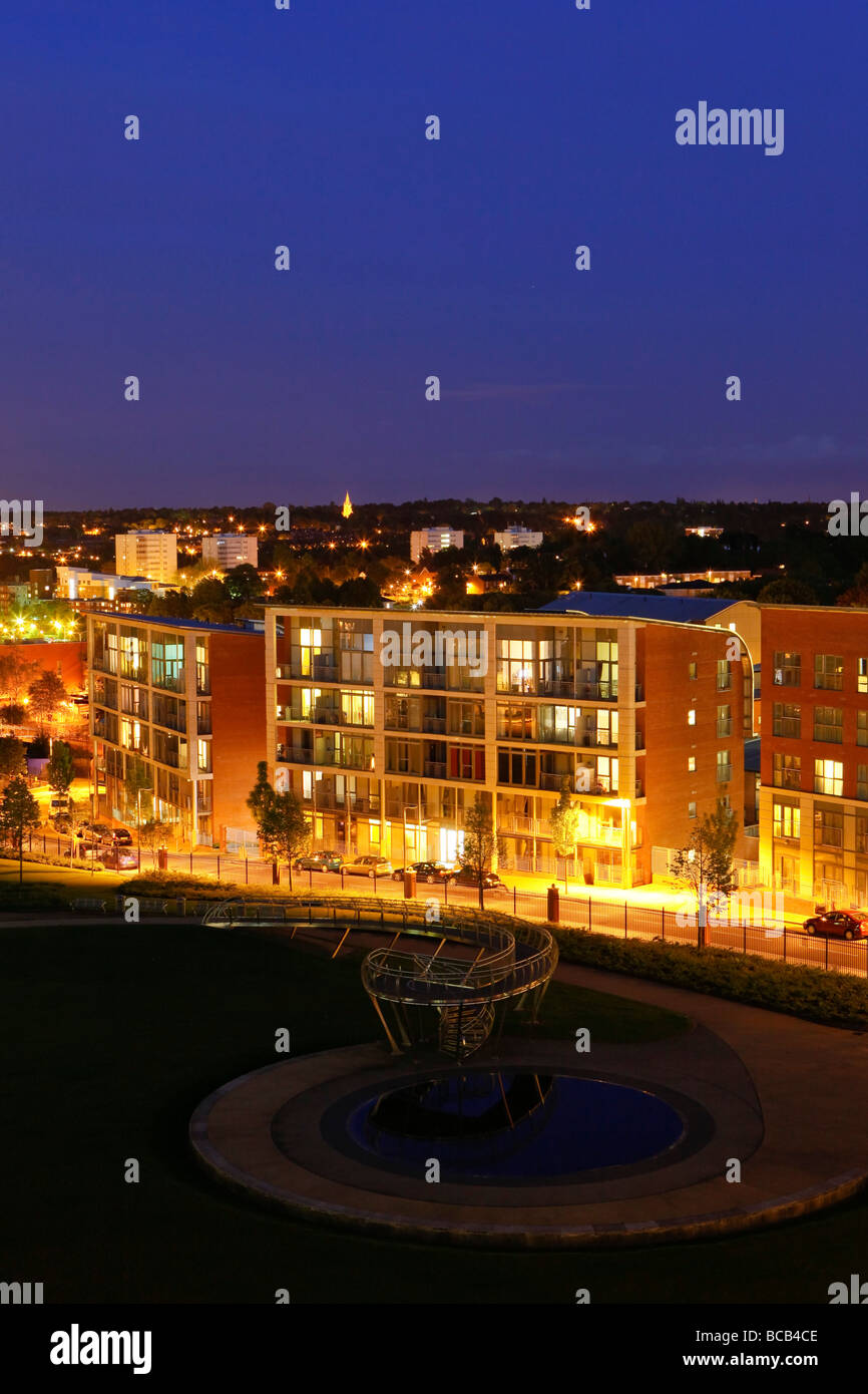 Park Central, Birmingham, a development of apartments at night Stock