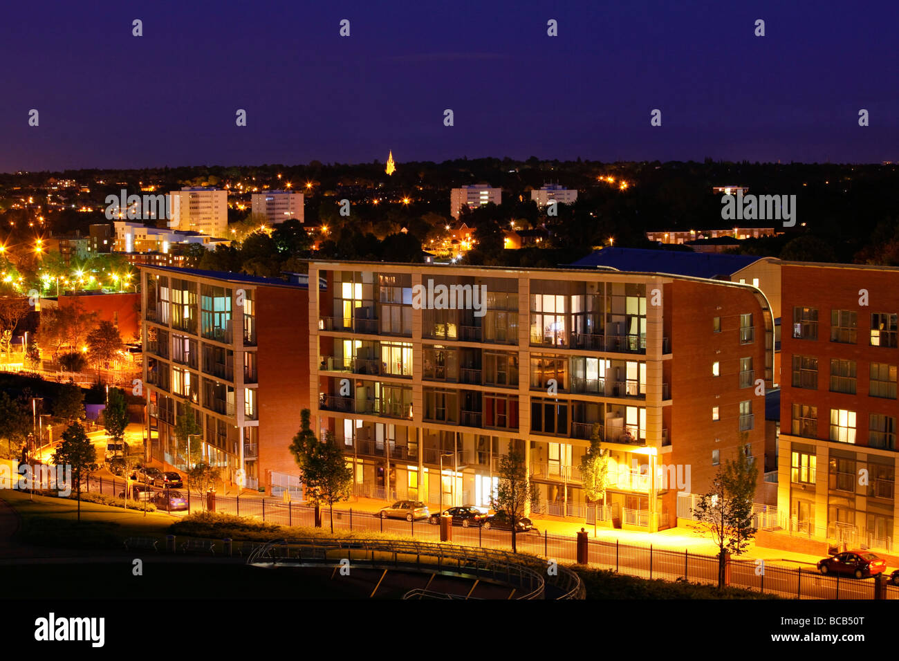 Park Central, Birmingham, a development of apartments at night Stock