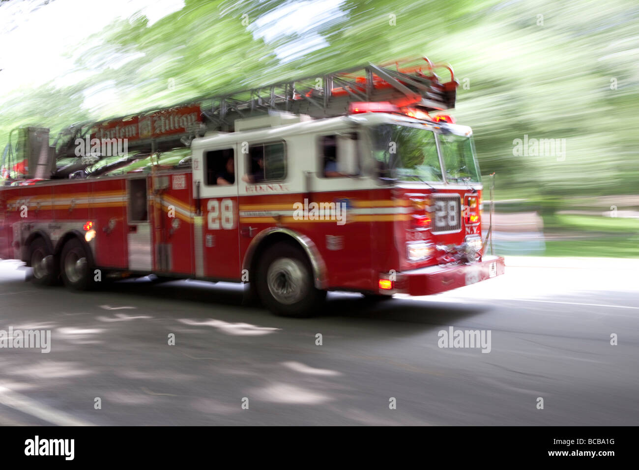 Fire engine in NYC Stock Photo