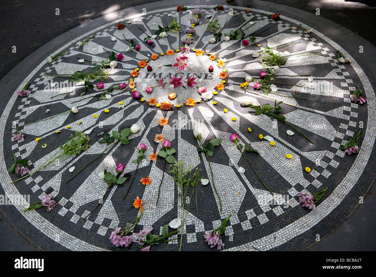 The Imagine Memorial to John Lennon Strawberry Fields Central Park New York City Stock Photo