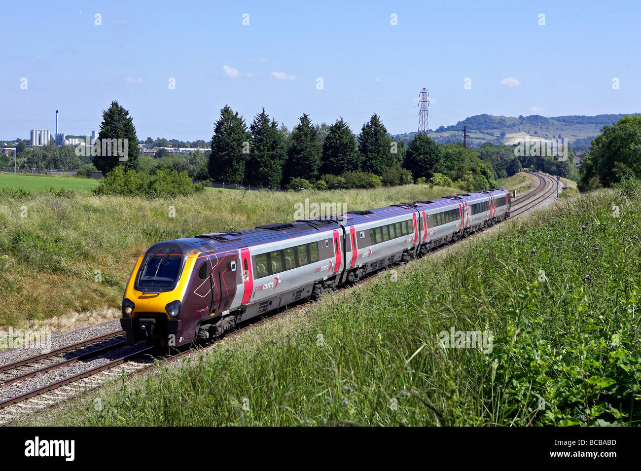 AXC Voyager heads south through Stonehouse Gloucestershire with a Glasgow Plymouth on 24 06 09 Stock Photo