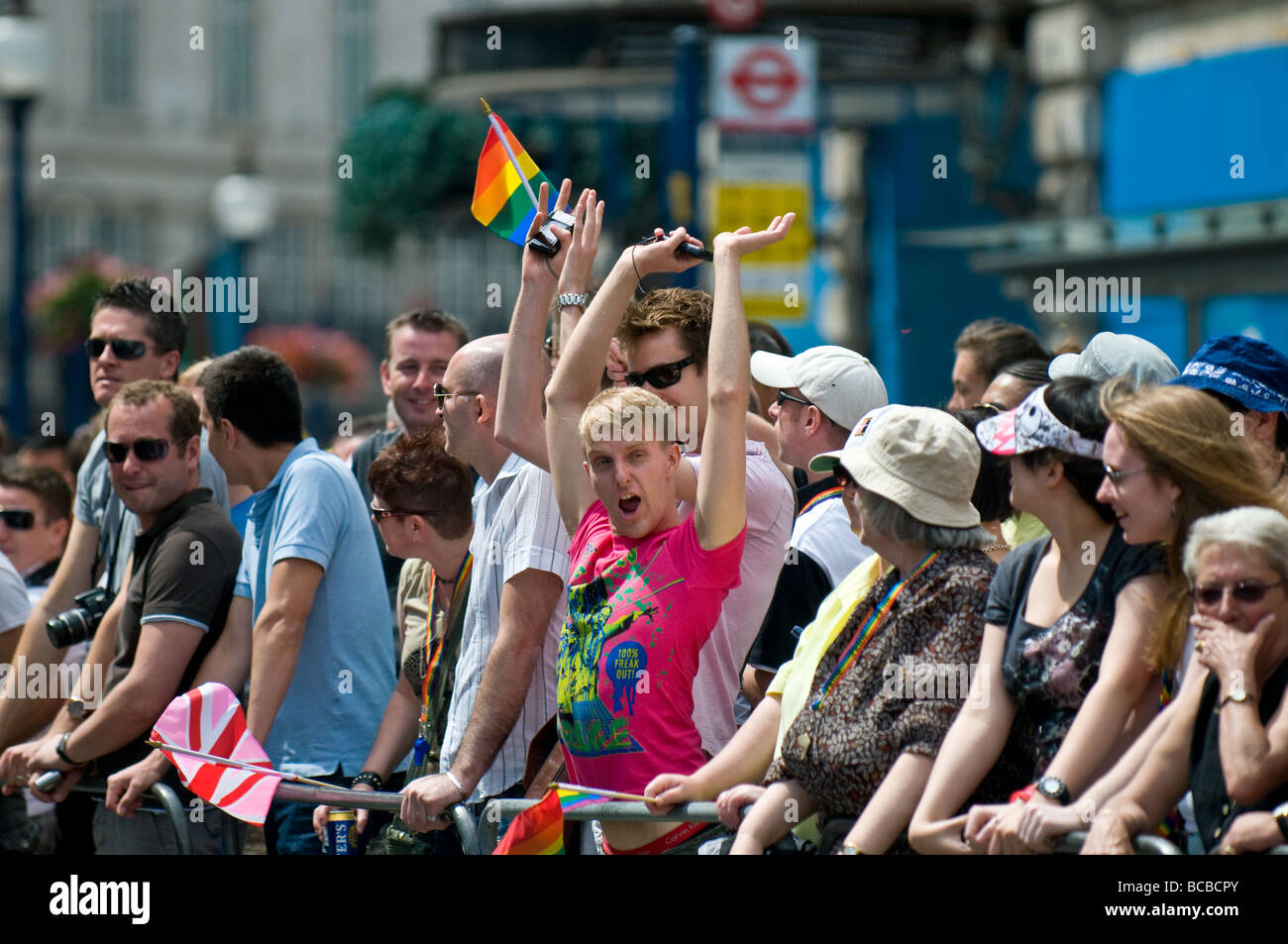 Crowds gather for the Gay Pride March in London. Stock Photo