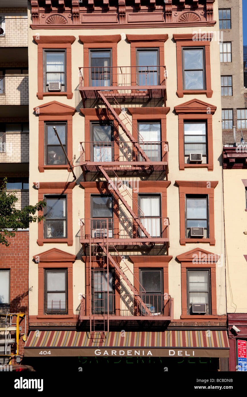 Facade of houses in NYC Stock Photo