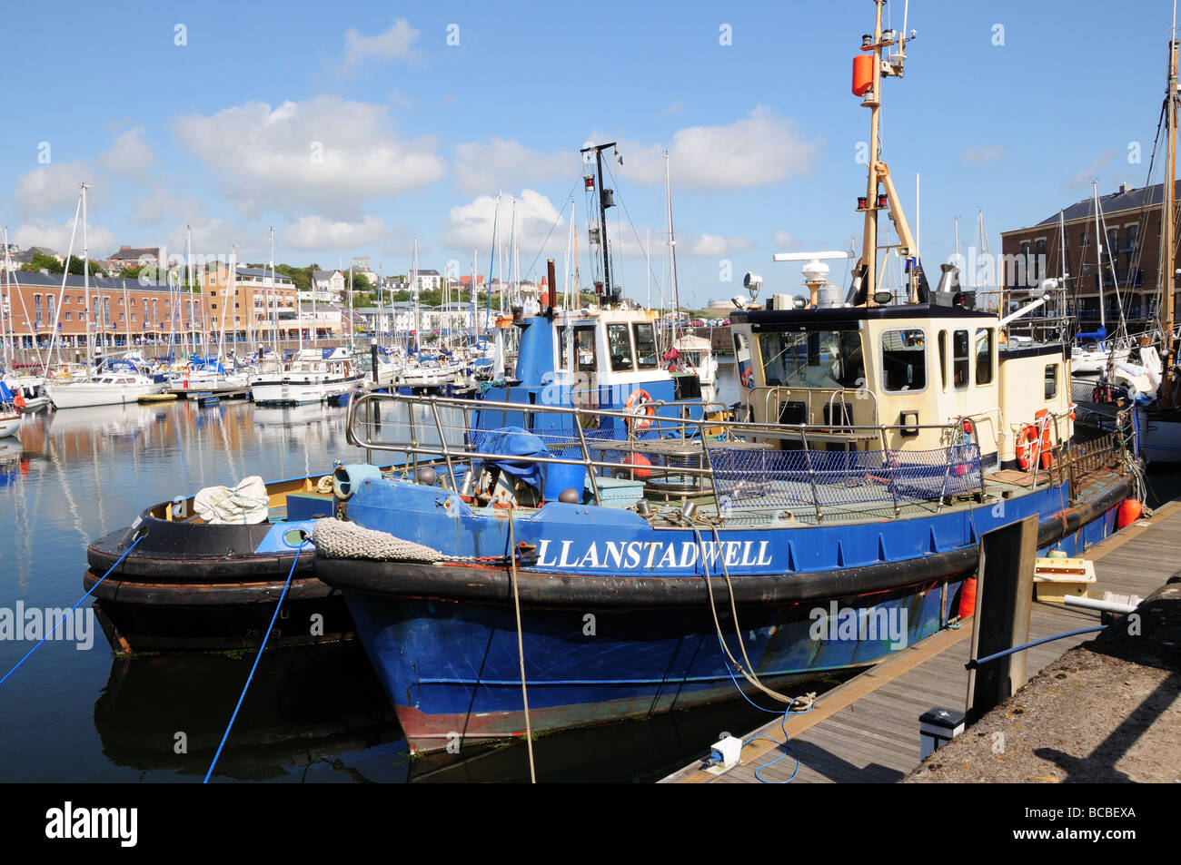 Fishing Trawler moored at Milford Haven Port Authority Nelson Quay Marina  Pembrokeshire Wales Cymru Stock Photo