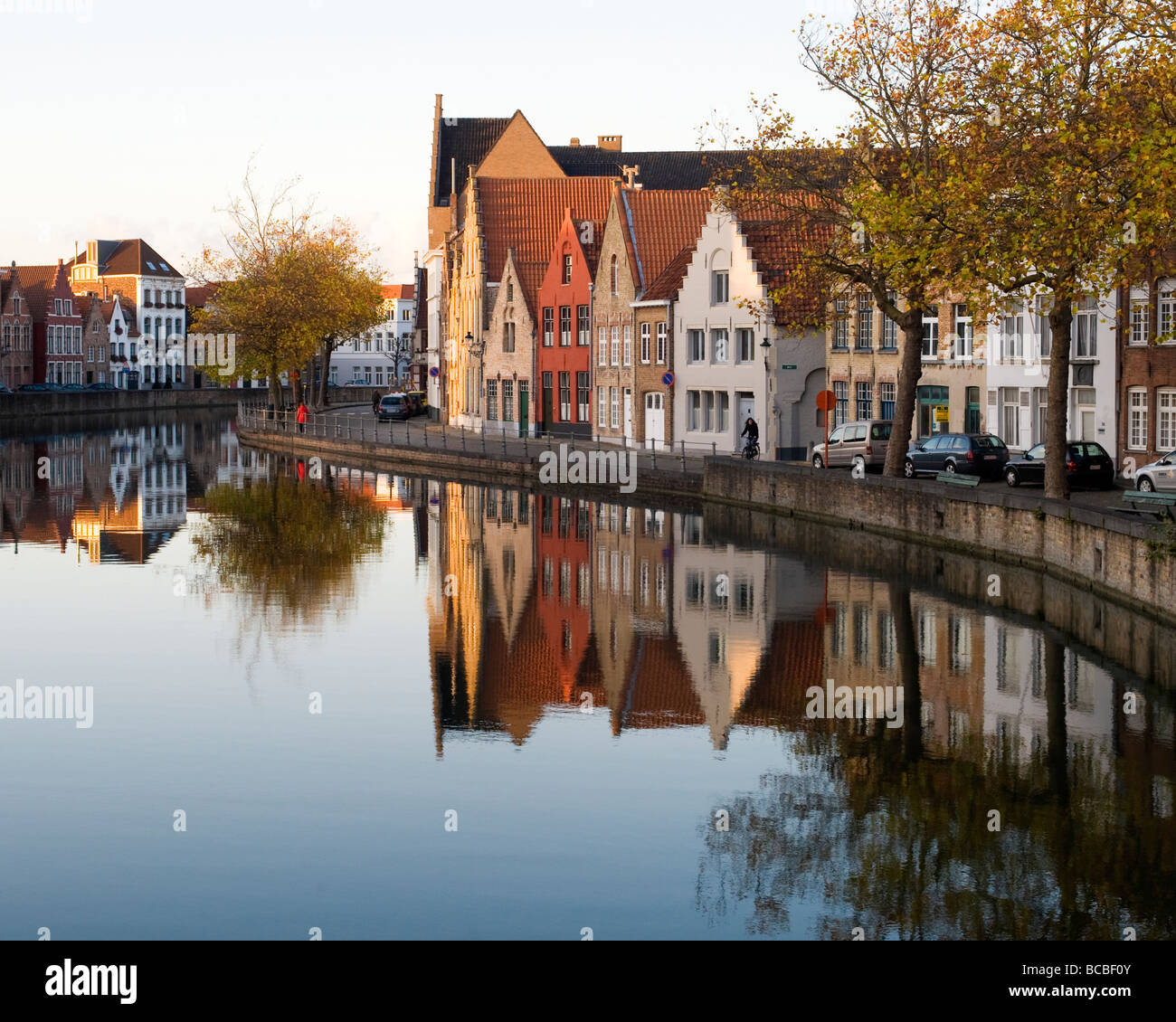 Canal and Potterierei, Bruges, Belgium. Stock Photo