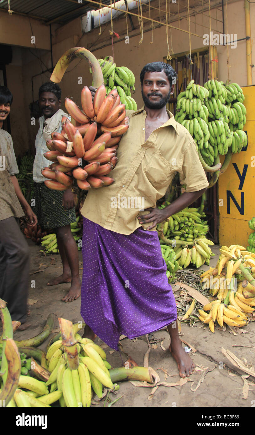 Bananas for sale at Chalai Bazaar, Trivandrum Kerala India Stock Photo ...