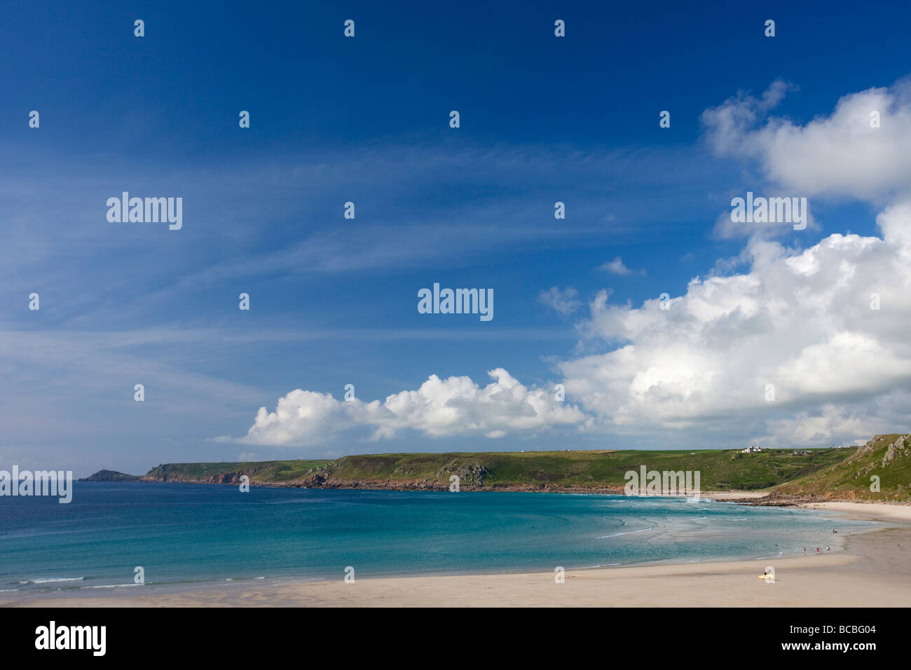 Sennen Cove Whitesands Bay sunny summers day blue sky sunshine Lands End West Penwith Cornwall England UK GB United Kingdom Stock Photo