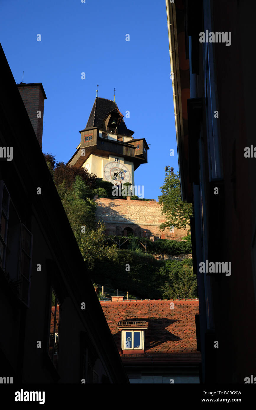 Uhrturm, Clock tower, at the top of the Schlossberg, Graz, Austria Stock Photo