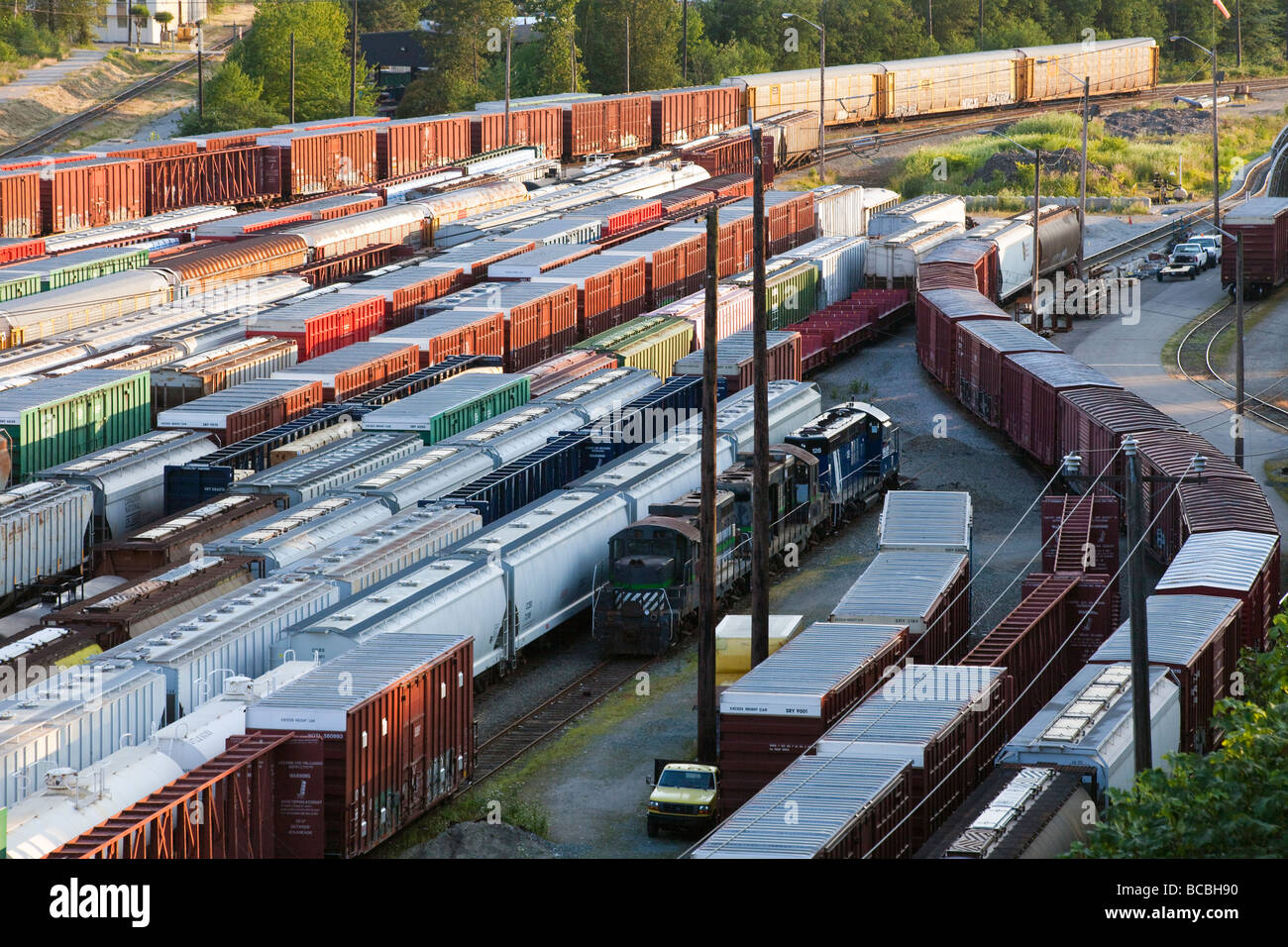freight car railway yard, New Westminster, British Columbia, Canada Stock Photo