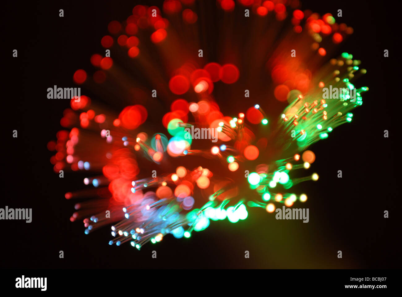 close up macro shot of fibre optic cable against a dark background Stock Photo