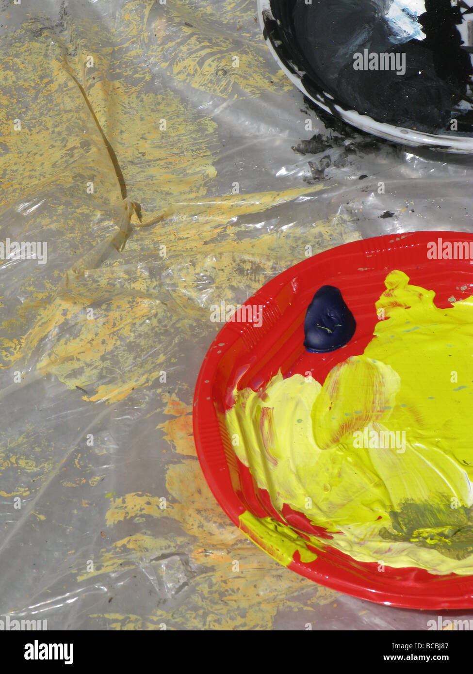 selection of paint palettes on floor in artist's studio Stock Photo Alamy