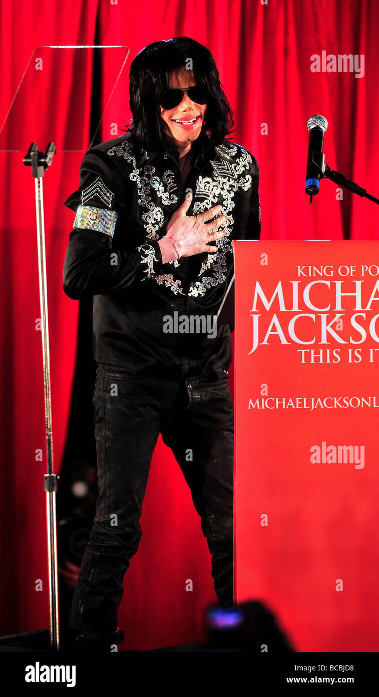 Michael Jackson at the O2 arena in London where he unveiled plans for