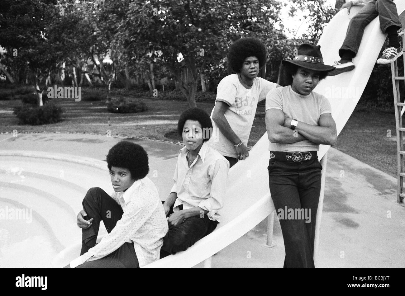 The Jackson Five at home in Los Angeles 23rd February 1973 Local Caption Tito Jackie Jermaine Marlon Michael Stock Photo