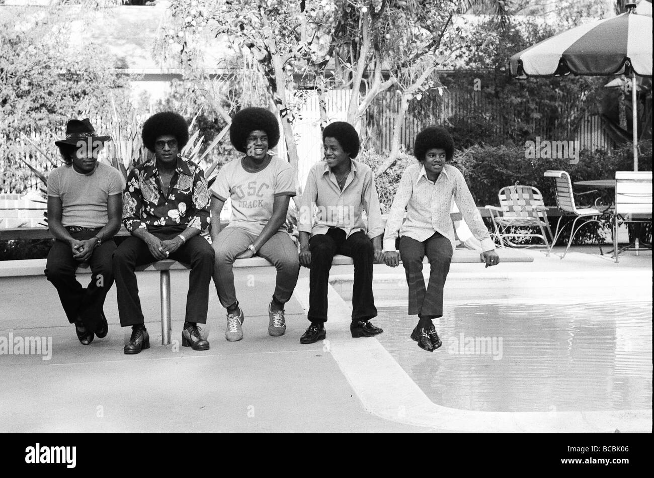 The Jackson Five at home in Los Angeles 23rd February 1973 Local Caption Tito Jackie Jermaine Marlon Michael Stock Photo