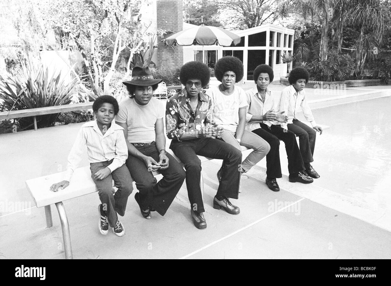 The Jackson Five at home in Los Angeles 23rd February 1973 Local Caption Tito Jackie Jermaine Marlon Michael Stock Photo