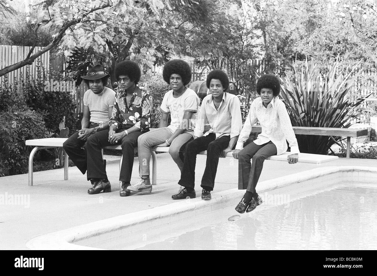 The Jackson Five at home in Los Angeles 23rd February 1973 Local Caption Tito Jackie Jermaine Marlon Michael Stock Photo