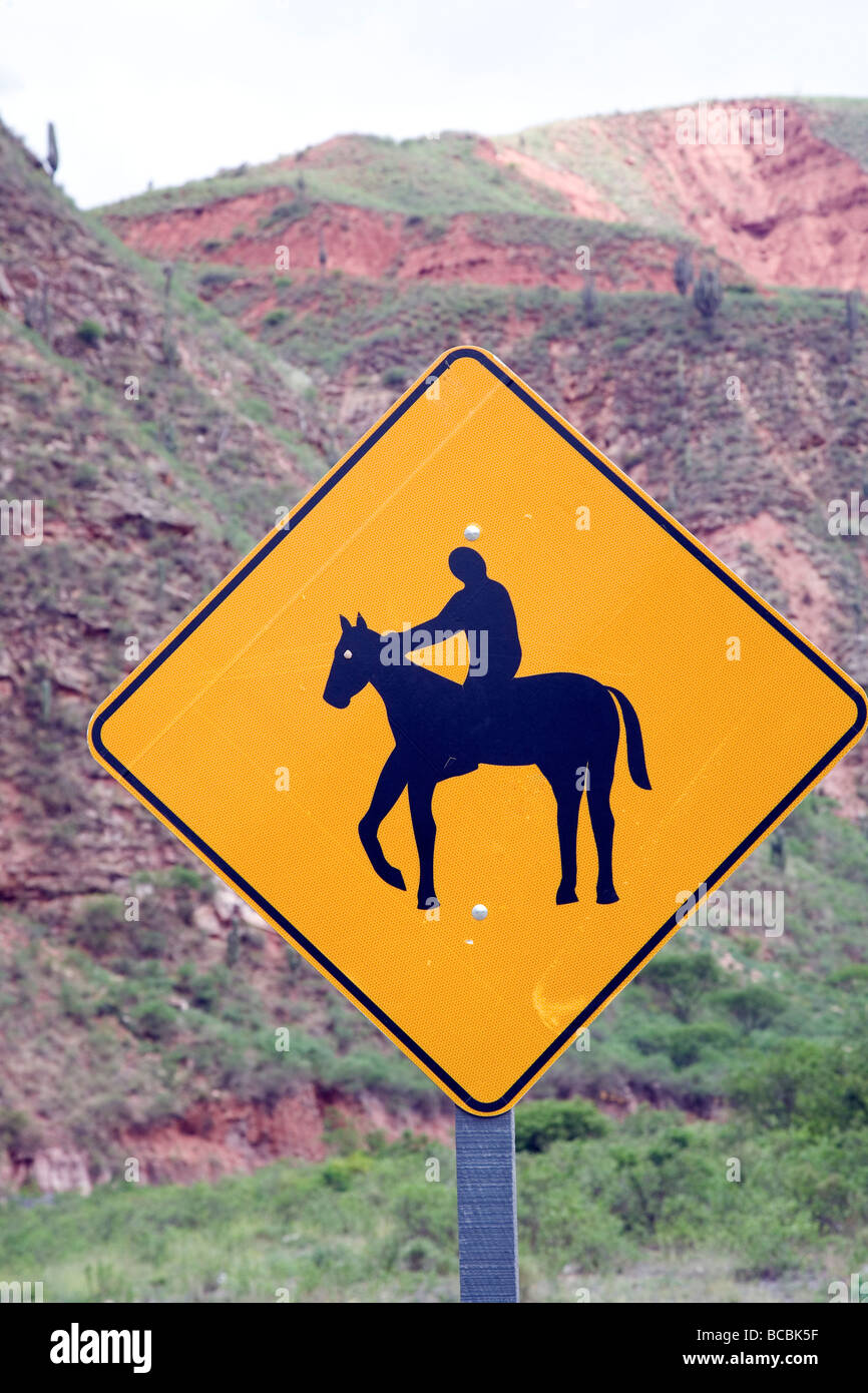 Horse and rider road sign, Route 33, Salta Province, Argentina Stock Photo