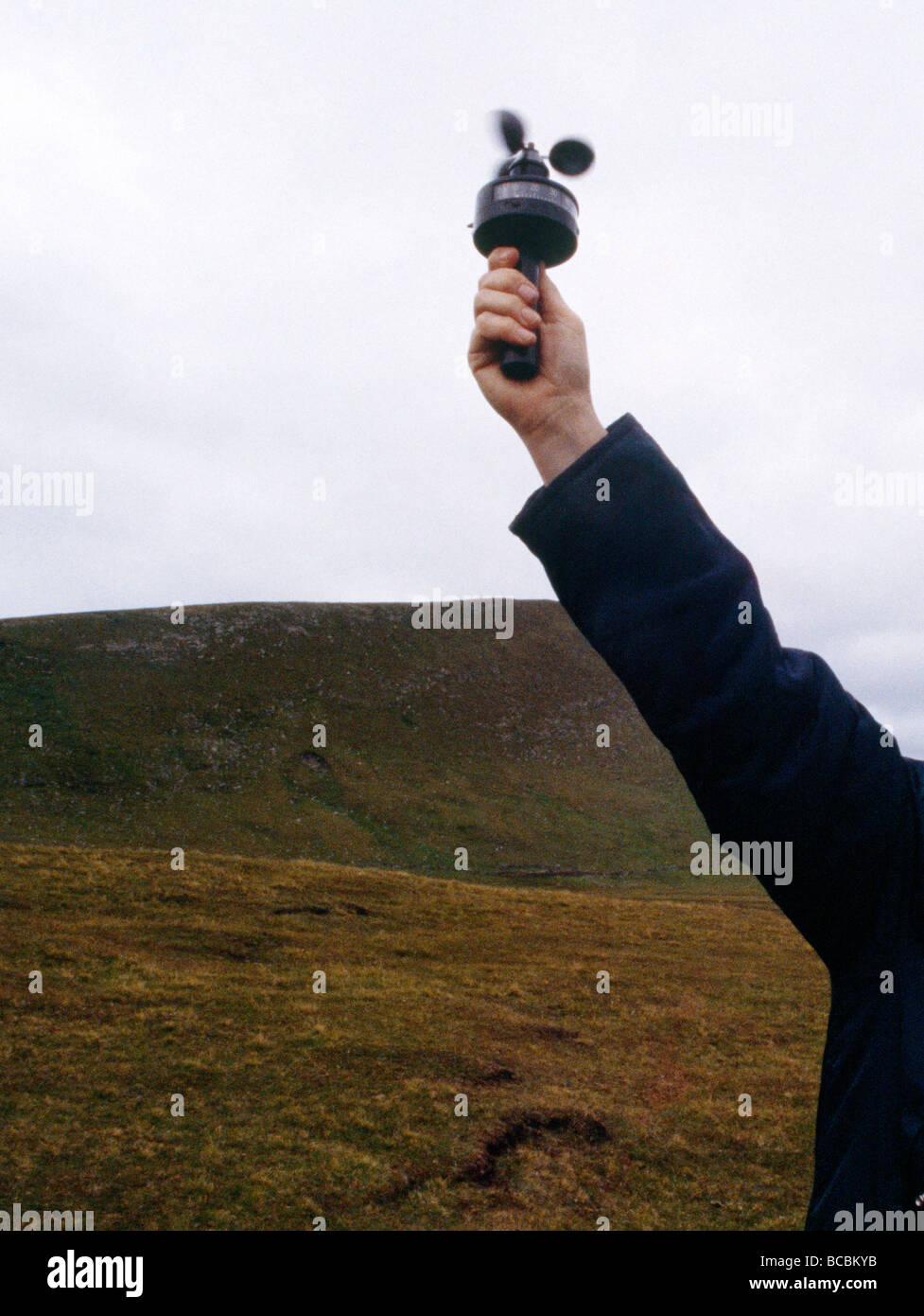 Foula Shetlands Scotland Hand Held Anemometer Met Weather Station Stock Photo