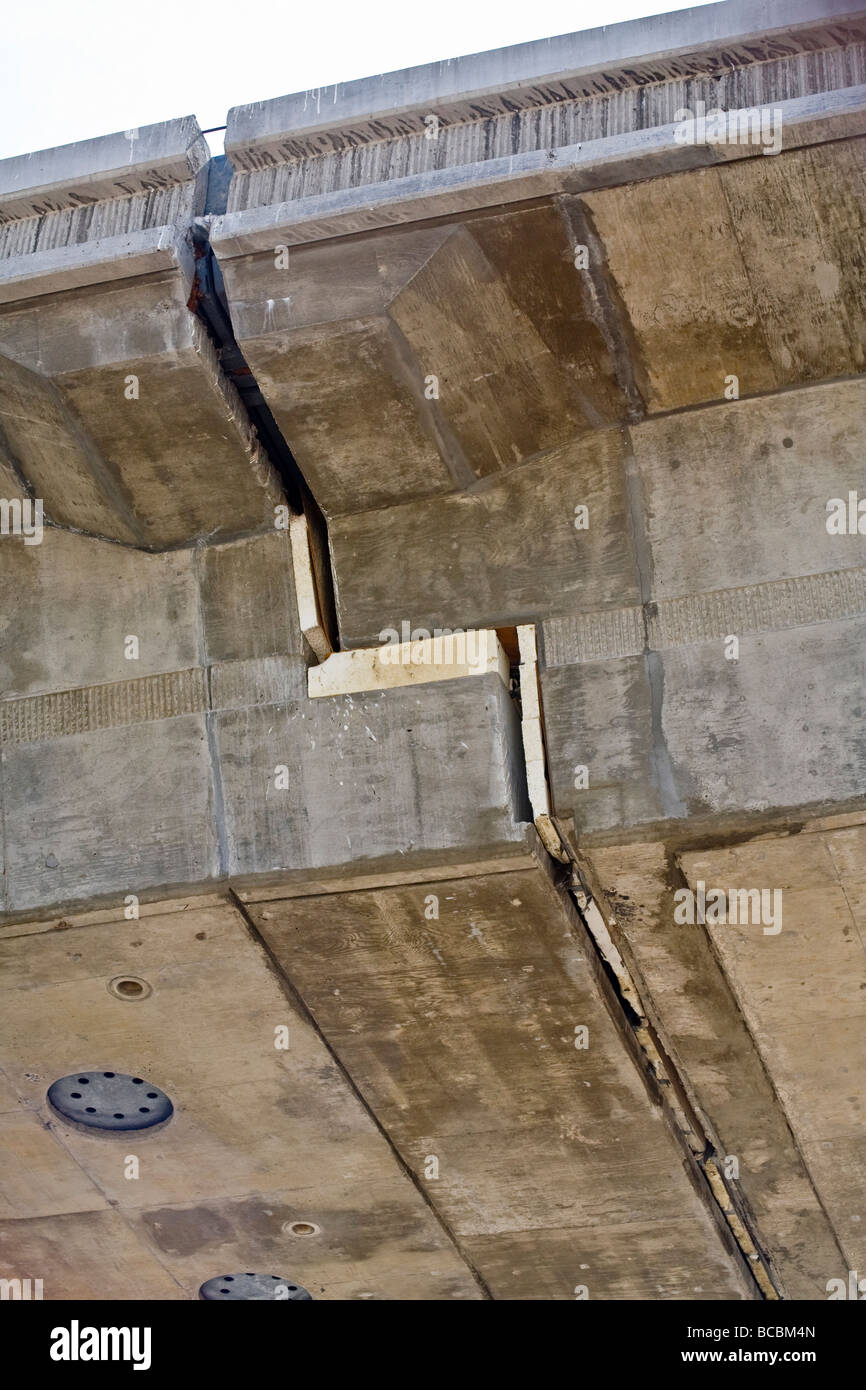 Expansion joint in concrete overhead roadway in Southern California