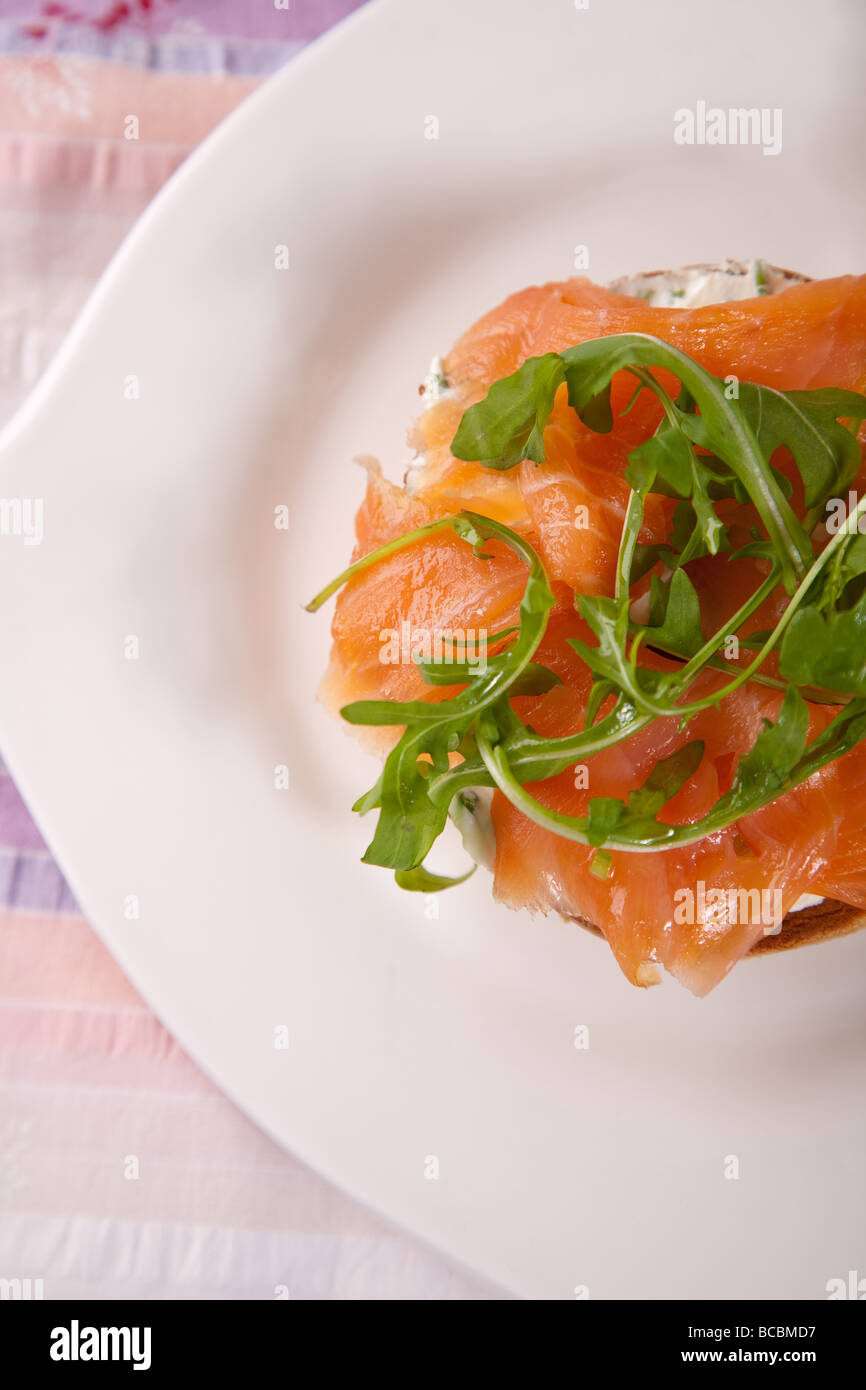 Delicious bagel with creamcheese and smoked salmon Stock Photo