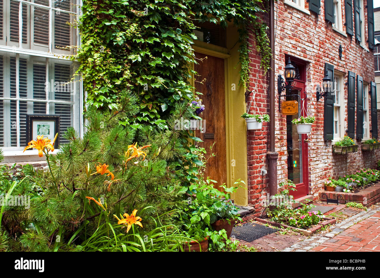 Offices, houses and shops on the side streets of Georgetown, Washington DC. Stock Photo