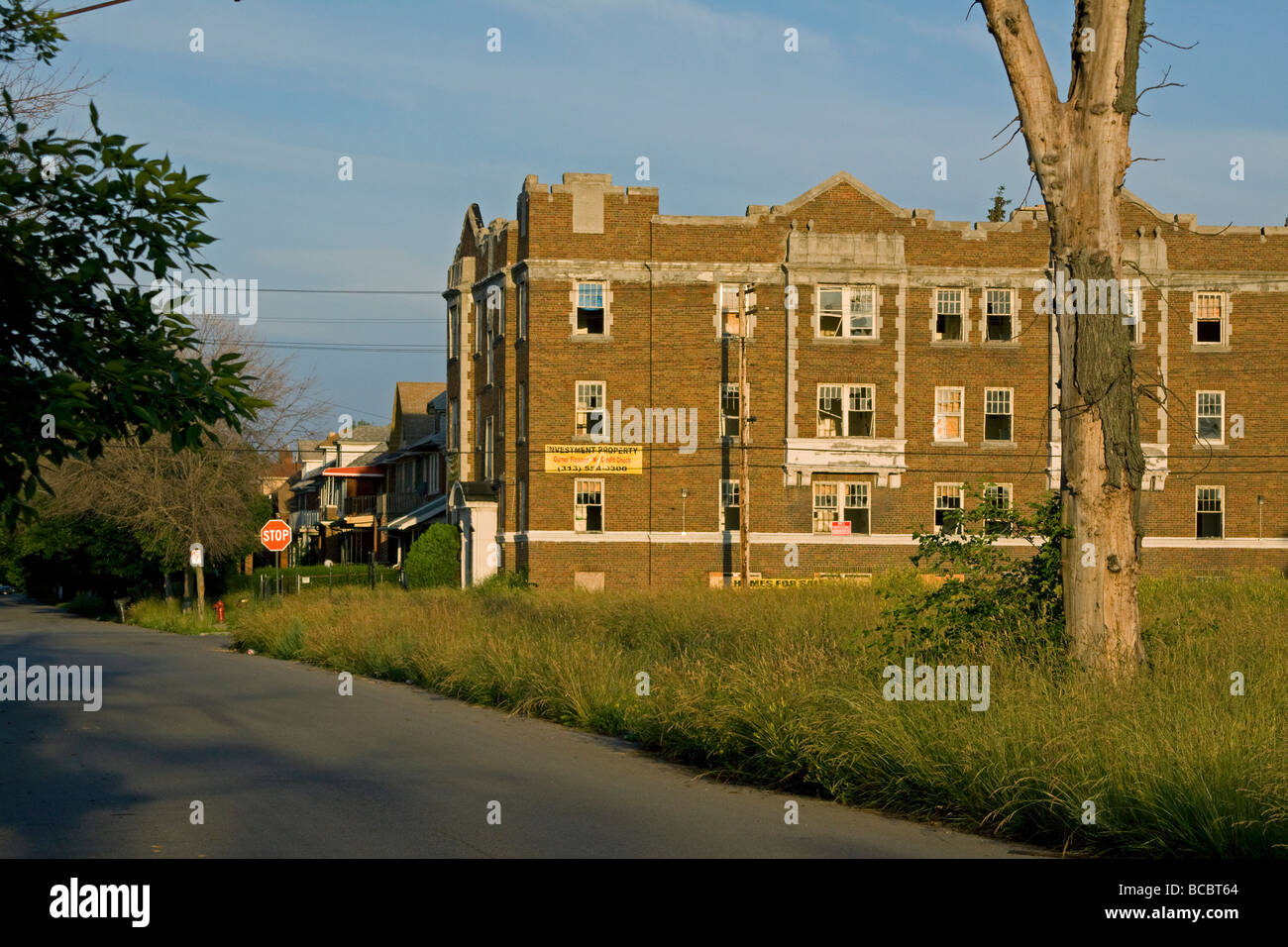 Abandoned apartment building Northwest side of Detroit Michigan Stock