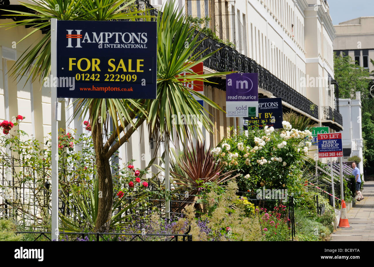 Row Of Regency Terraced Houses For Sale Cheltenham Stock Photo Alamy