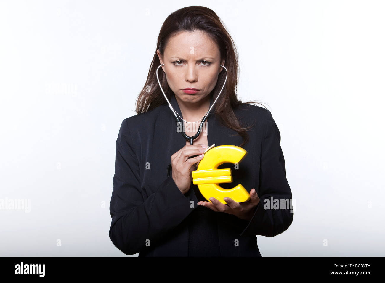 woman finance care survey euro money investment Stock Photo