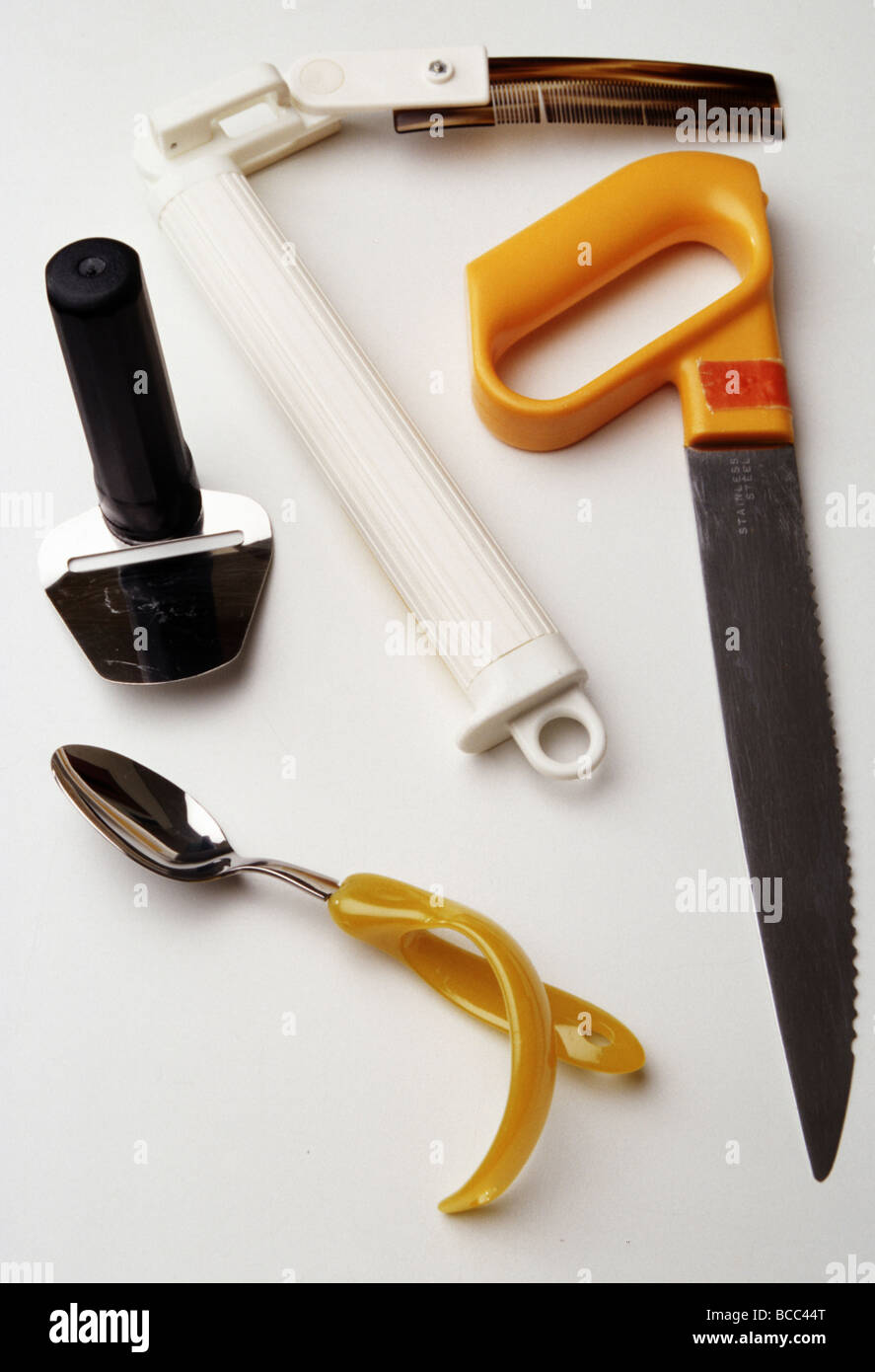 Physically handicapped assistive aids on white background; like