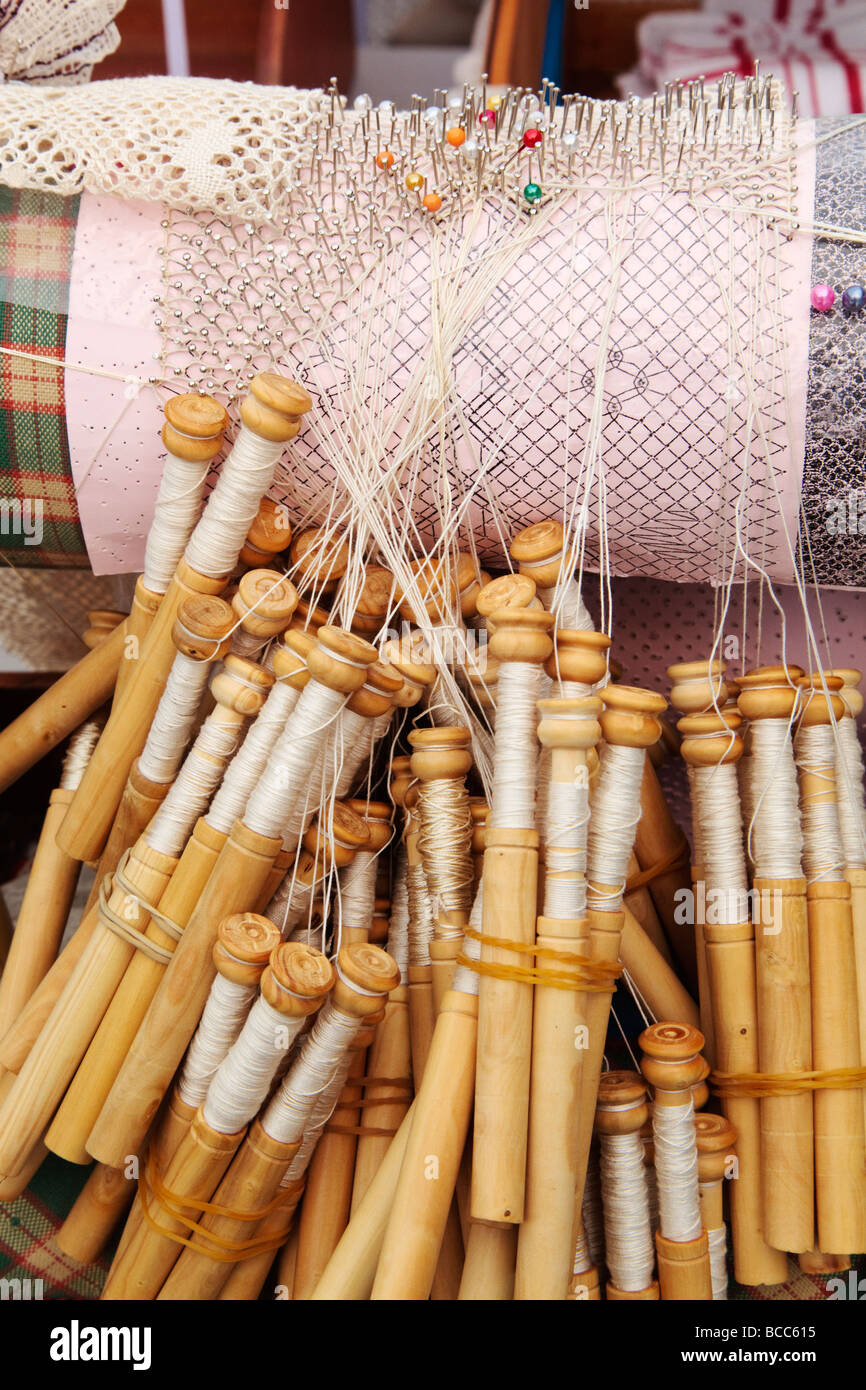 Lace Making Bobbins Thread And Pillow Stock Photo 24854401 Alamy