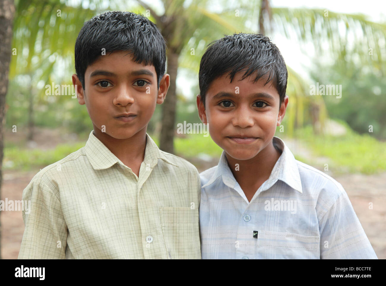 2 Indian Boys The Backwaters Kerala India Stock Photo Alamy
