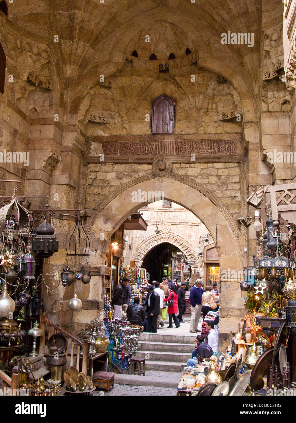 Old Stone Gate in Khan El Khalili Bazaar in Old Cairo Stock Photo
