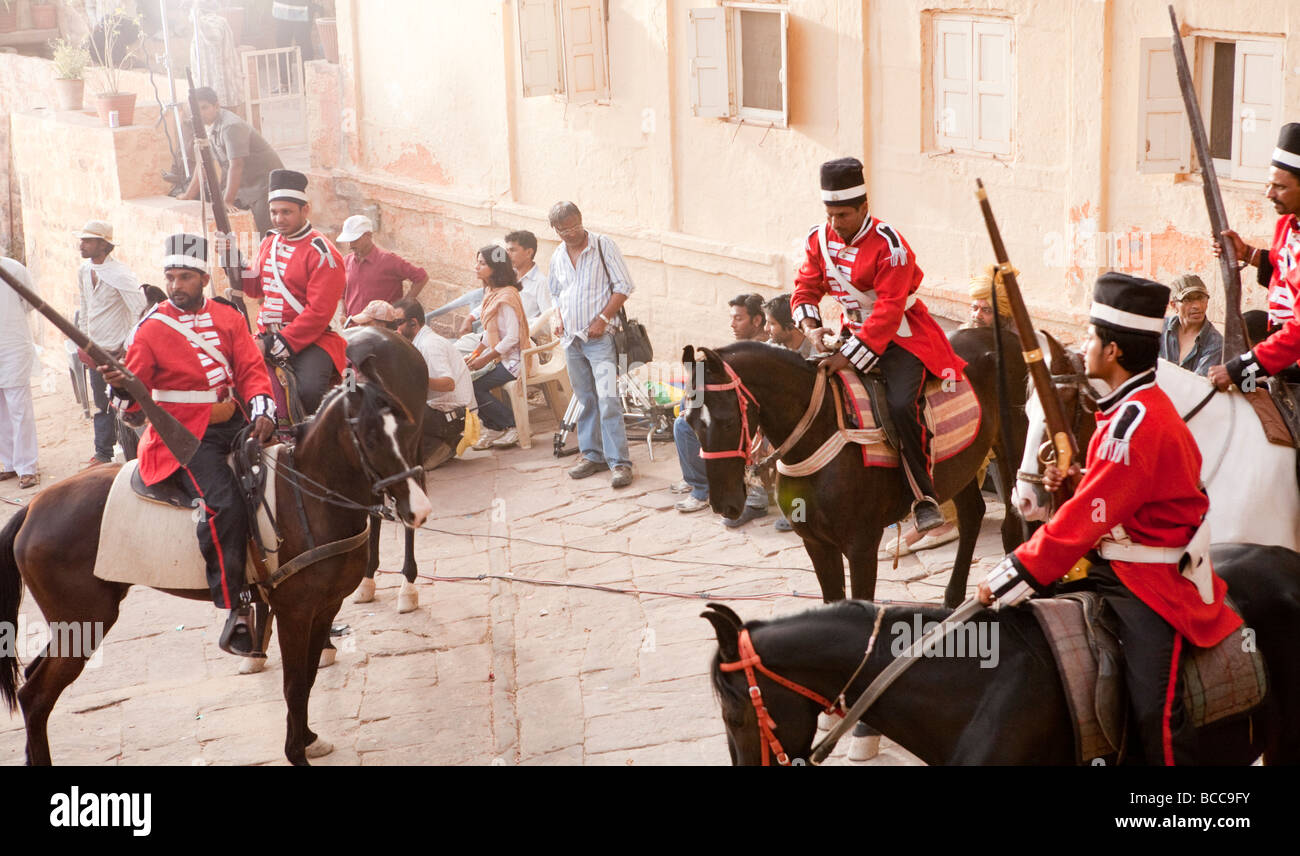 Mounted Traditional Soldiers Jodhpur Fort Rajasthan India Stock Photo