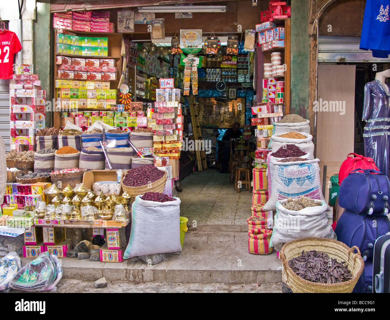 The Spice Shop in Khan EL Khalili Bazaar in Old Cairo Stock Photo
