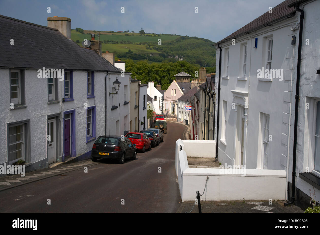narrow streets of terraced houses in glenarm village county antrim
