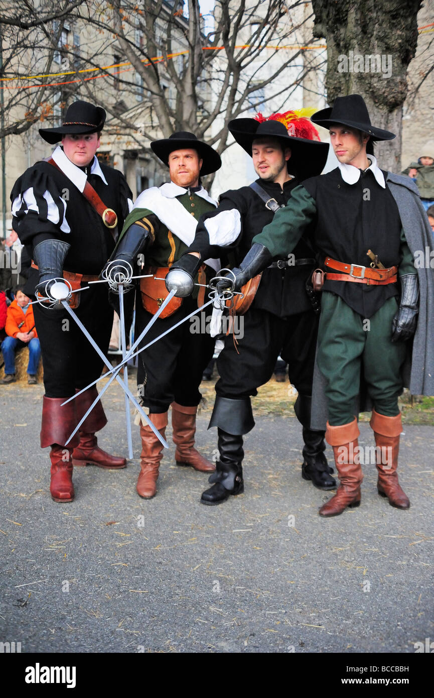 Four swordsmen in Geneva's Escalade Festival Stock Photo