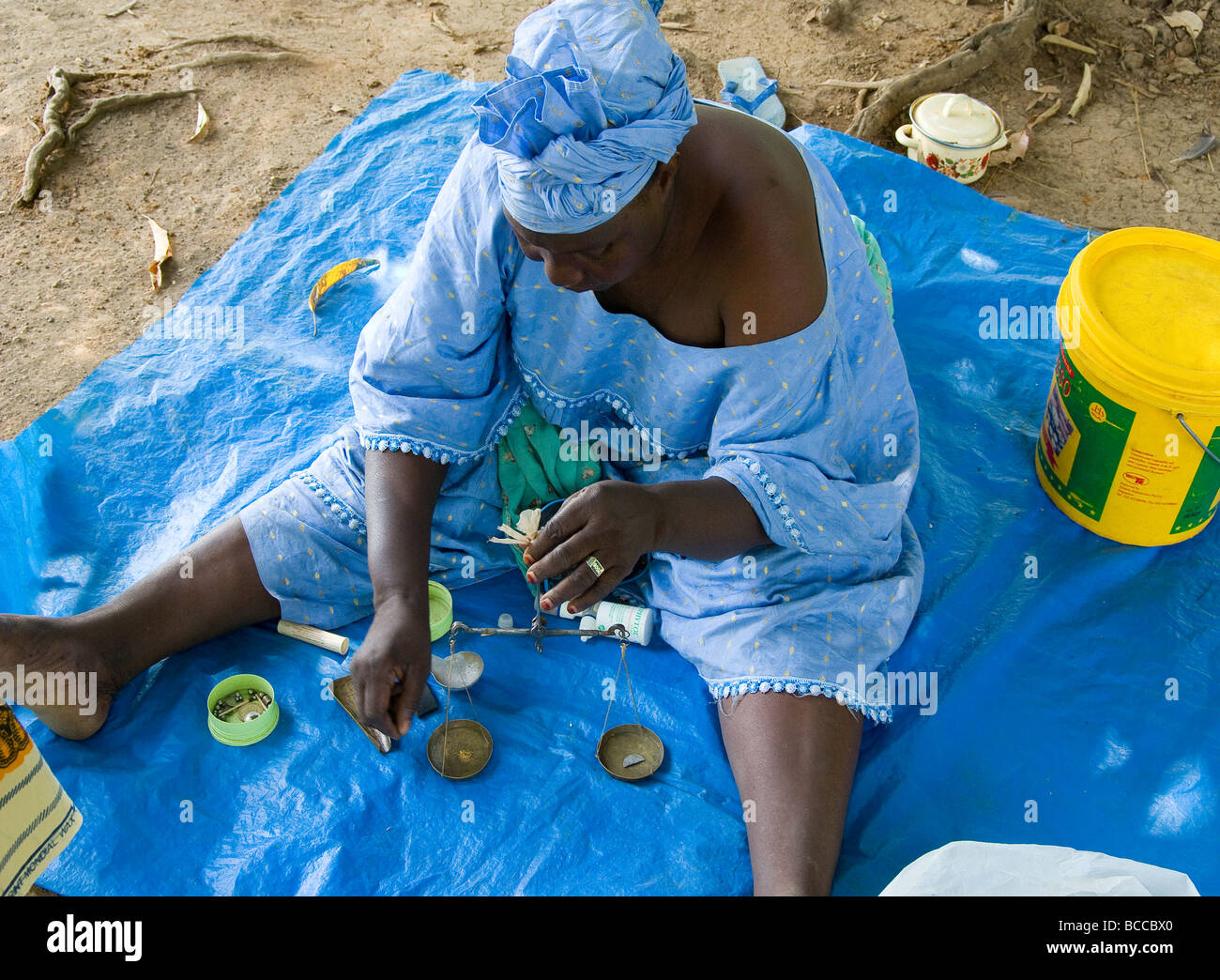 Burkina Faso. Lobi country. Gold trader. Stock Photo