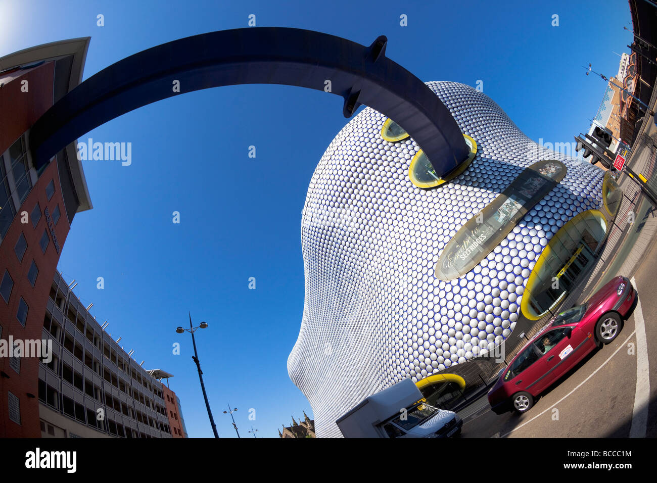 Traffic waiting under skywalk to Selfridges in the Birmingham Bullring West Midlands England UK United Kingdom GB Great Britain Stock Photo