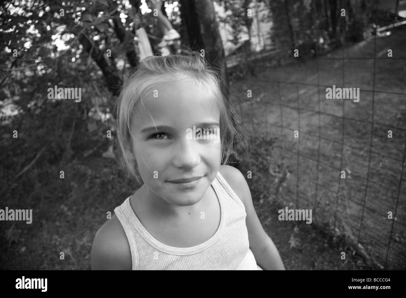 Smiling caucasian girl child Black and White Stock Photos & Images - Alamy