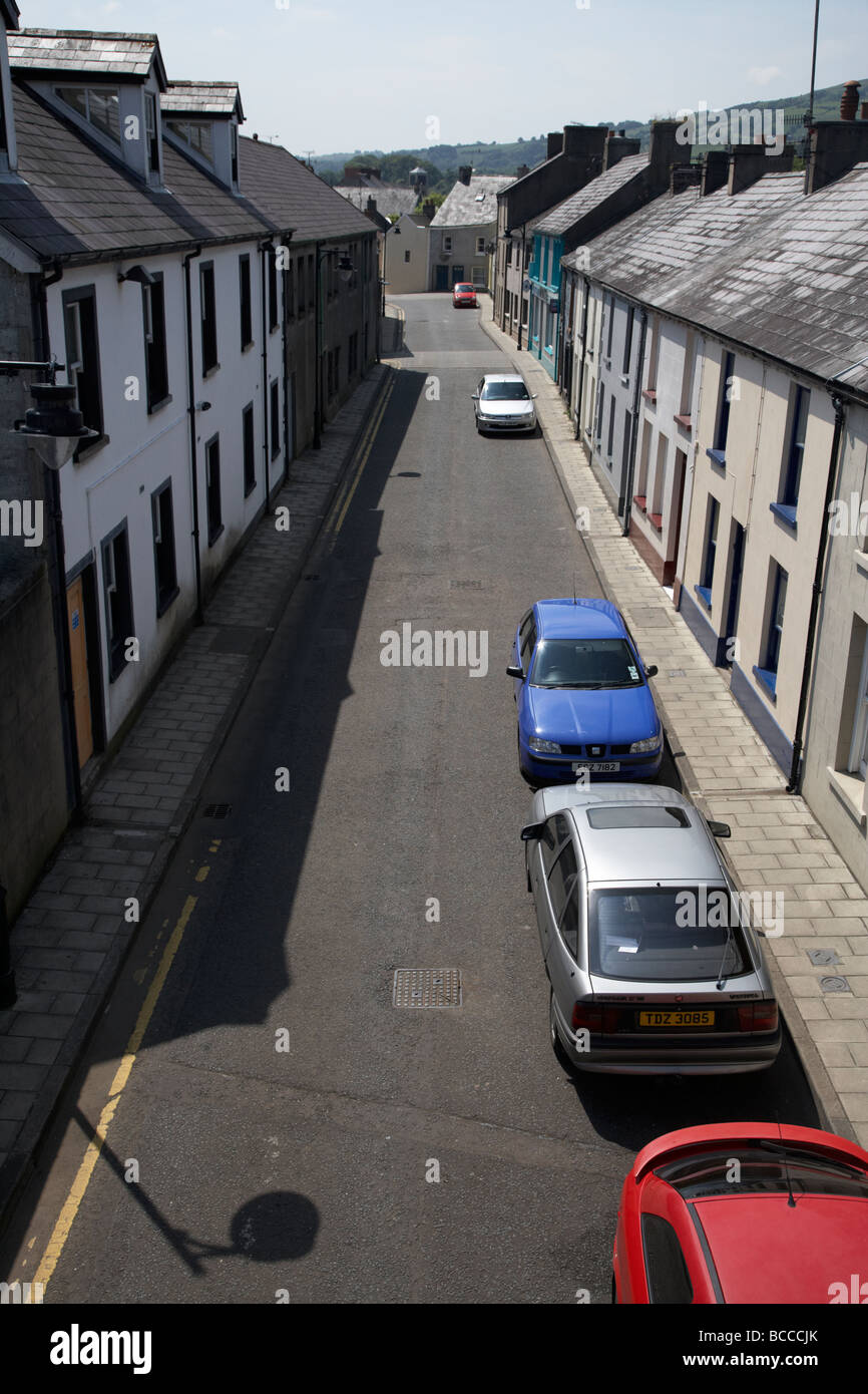 small narrow street of terraced houses in carnlough village county