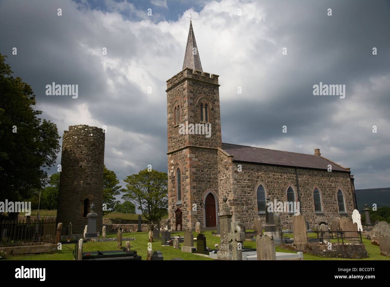 ancient glenshesk armoy round tower in the grounds of st patricks parish church armoy county antrim northern ireland uk Stock Photo