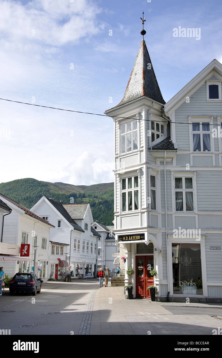 Town centre, Eidsgata, Nordfjordeid, Sogn og Fjordane, Norway Stock Photo