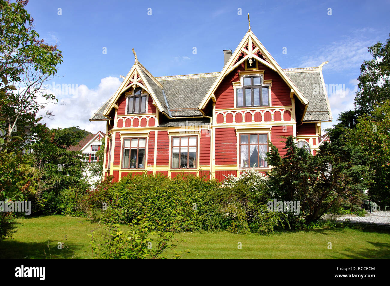 Nordic house, Eidsgata, Nordfjordeid, Sogn og Fjordane, Norway Stock Photo