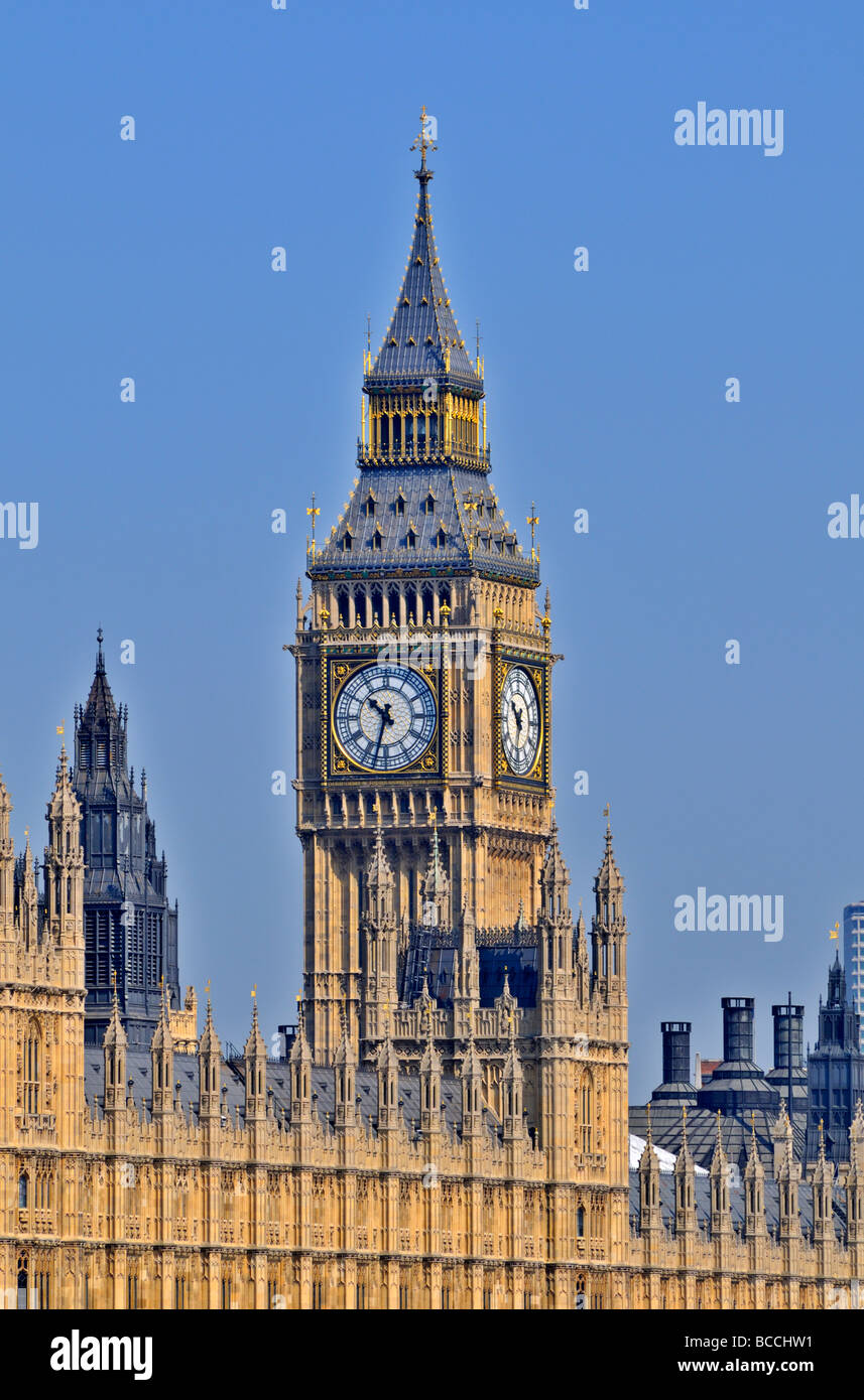 Big Ben clock tower Houses of Parliament Palace of Westminster Parliament London United Kingdom Stock Photo