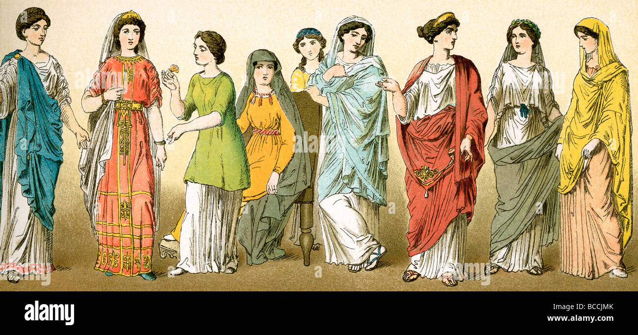 The figures represent  ancient Roman women. Stock Photo