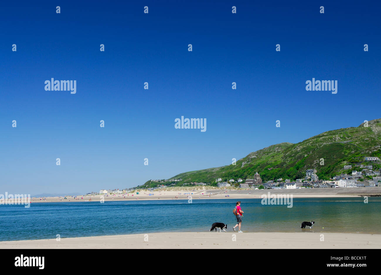 Fairbourne Beach looking to Barmouth Gwynedd North Wales UK Stock Photo