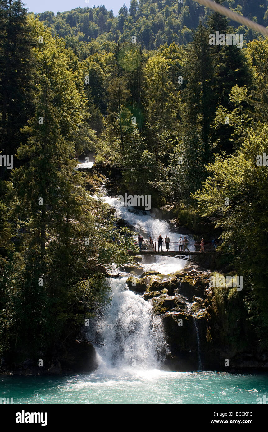 Switzerland, Canton of Bern, Bernese Oberland, Interlaken, Lake Brienz (Brienzer See), Giessbach waterfall (Giessbachfälle) Stock Photo